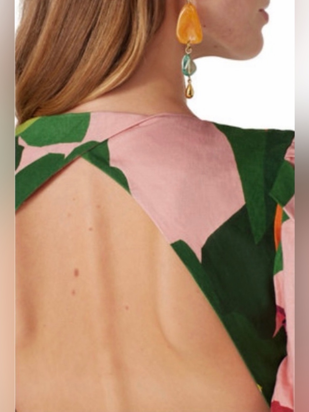 FARM Rio Tropicalistic Anthropologie puff sleeve open back linen jumpsuit M - Picture 5 of 11